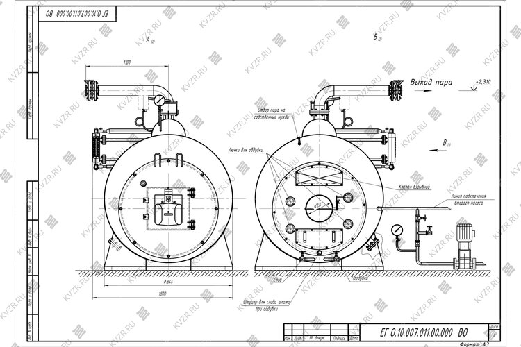 Чертеж парогенератора 1000 кг в час на газе